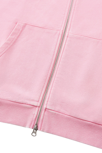 Women Fall Washed Vintage Boxy Double Zip Hoodie