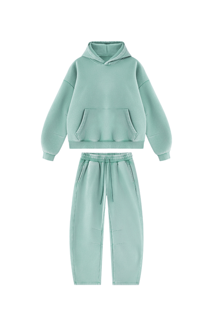 Men Fall Clothing Faded Fleece Hoodie & Wide-Leg Pants Set