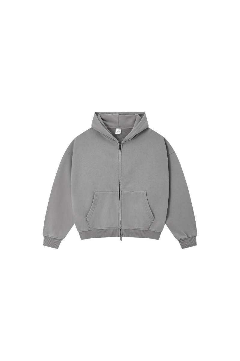 Men Fall Clothing Snow Wash Brushed Fleece Zip Hoodie