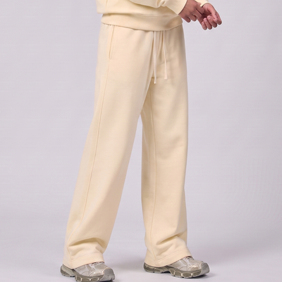 Unisex Spring Cotton Wide-Leg Drawstring Pocket Sweatpants