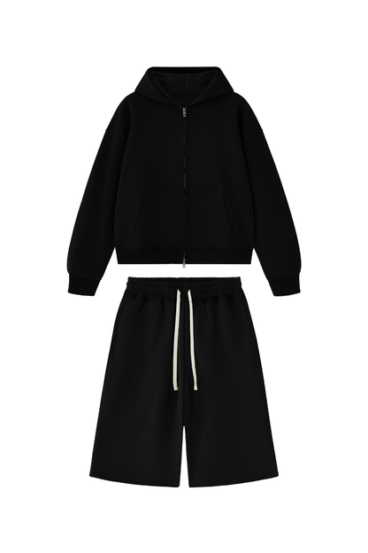 Women's Loose American Casual Zip Hoodie  Mid Shorts Set