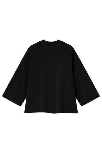 Unisex Spring Waffle Knit Drop Shoulder 3/4 Sleeve Top