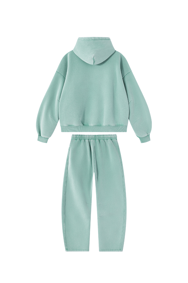 Men Fall Clothing Faded Fleece Hoodie & Wide-Leg Pants Set