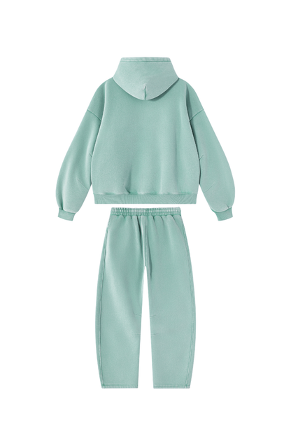 Men Fall Clothing Faded Fleece Hoodie & Wide-Leg Pants Set