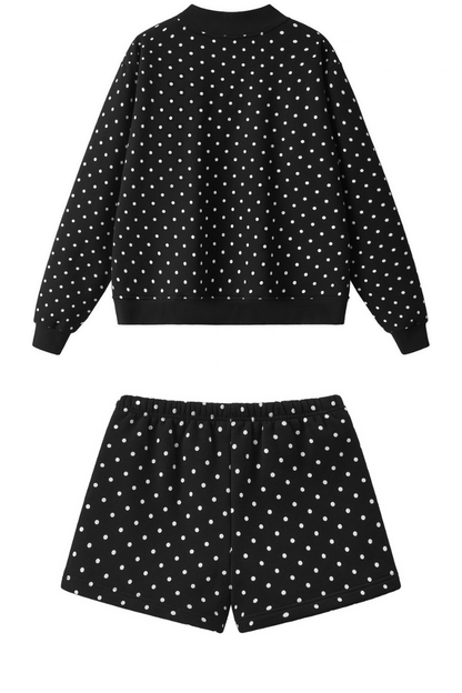 Women All Season Cozy Polka Dot Relaxed 2-Piece Shorts Set
