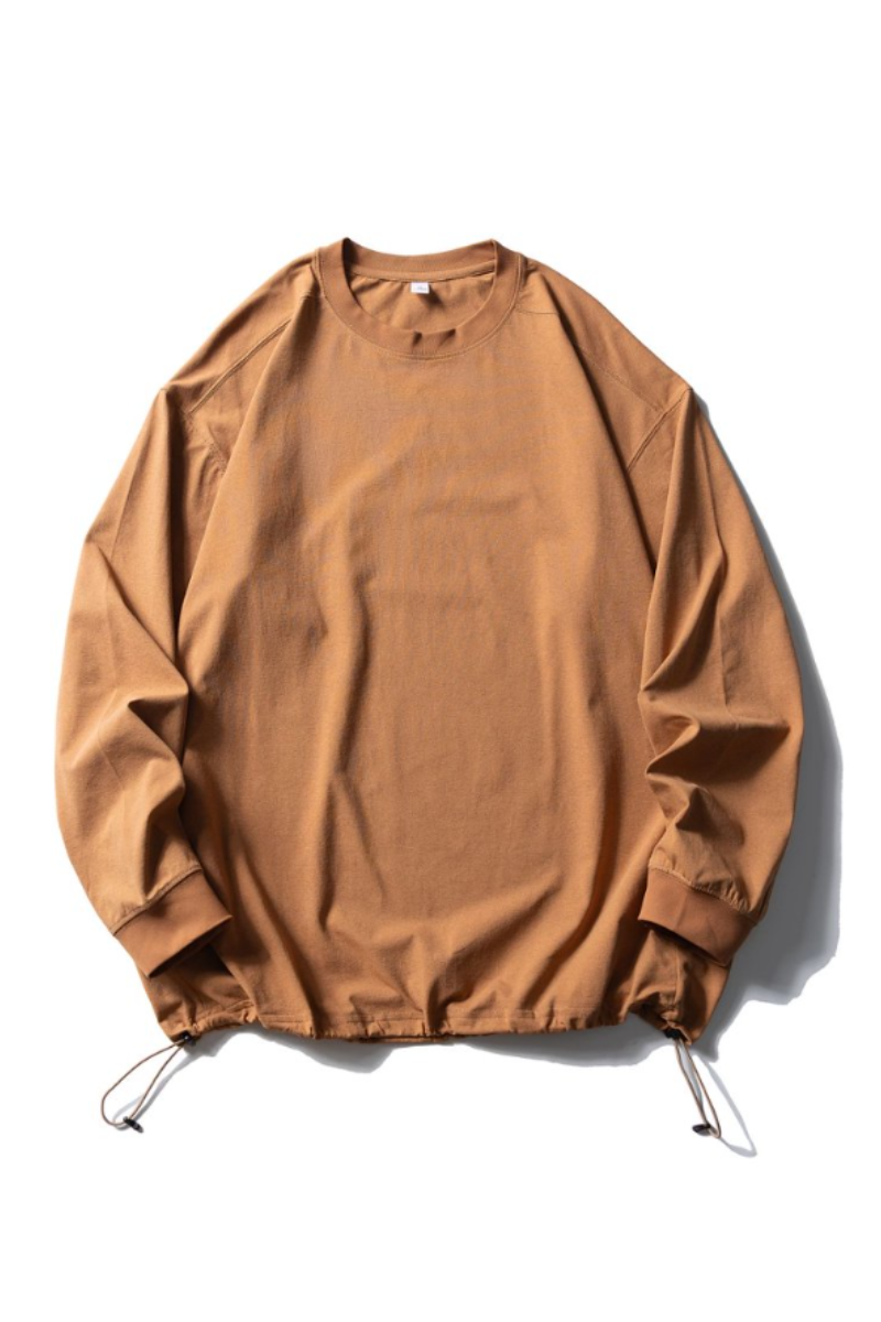Women's Spring Drawstring-Hem Relaxed Long-Sleeve T-Shirt