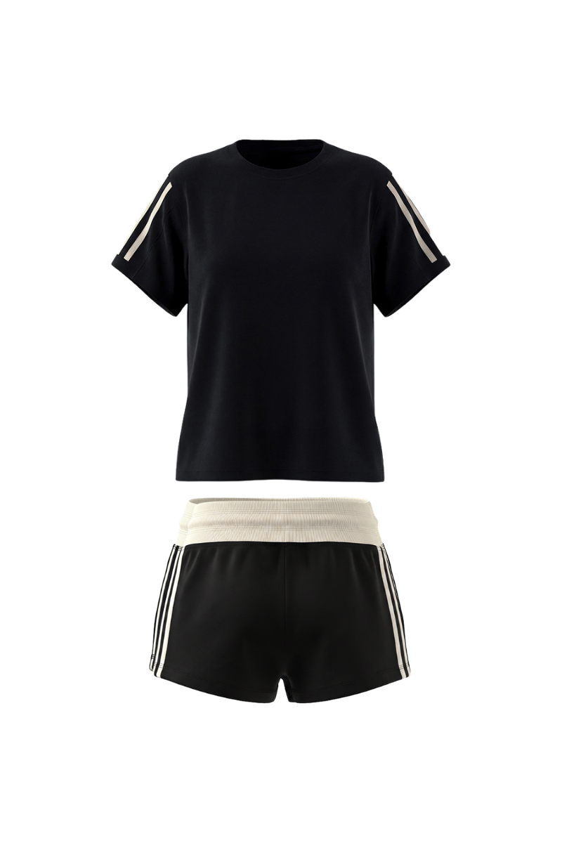 Unisex Summer Side Stripe Cropped T Shirt Shorts Set