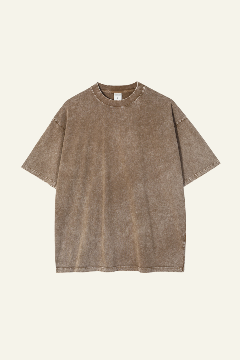 Men's Cotton Streetwear Wax-Dyed Washed Distressed T-shirt