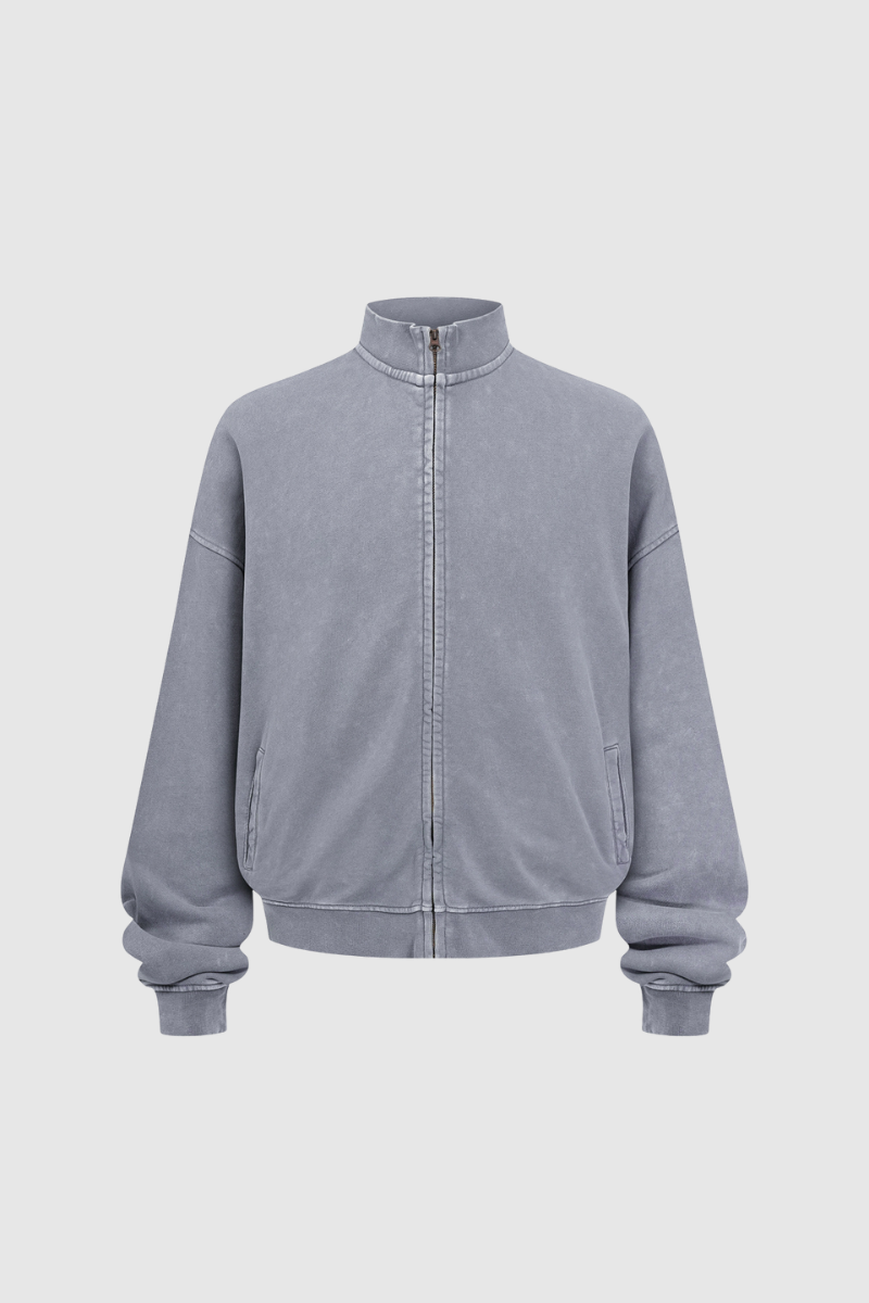 Men's Cotton Streetwear Wax-Dyed Washed Stand Collar Distressed Jacket