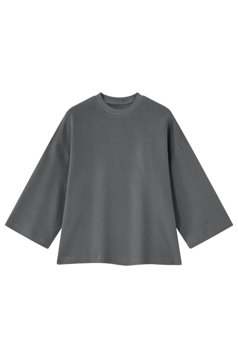 Unisex Spring Waffle Knit Drop Shoulder 3/4 Sleeve Top