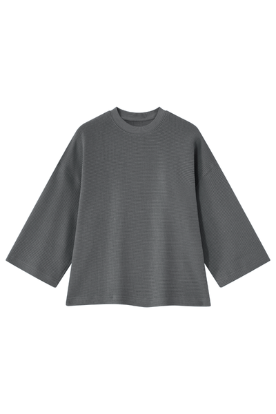 Unisex Spring Waffle Knit Drop Shoulder 3/4 Sleeve Top