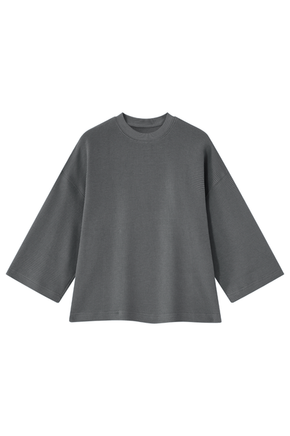 Unisex Spring Waffle Knit Drop Shoulder 3/4 Sleeve Top