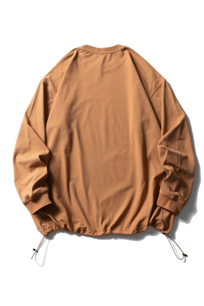 Unisex Spring Drawstring-Hem Relaxed Long-Sleeve T-Shirt