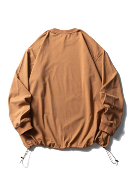 Unisex Spring Drawstring-Hem Relaxed Long-Sleeve T-Shirt