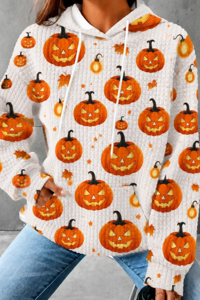 Unisex Fall Clothing Halloween Waffle Knit Graphic Hoodie
