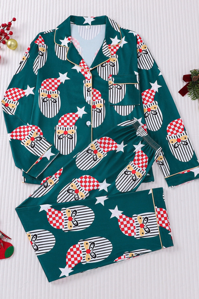 Women's Christmas Pink Striped Open Collar Pajama Set