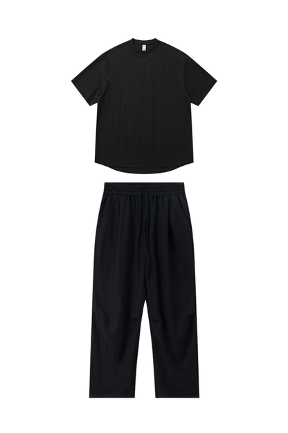 Unisex Summer Linen-Blend Crewneck Tee Wide-Leg Pants Set