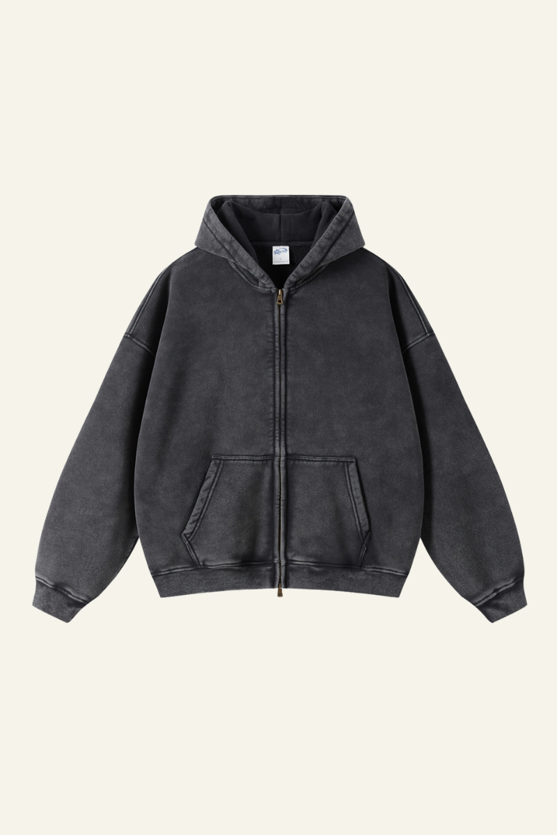 Women's Streetwear Wax-Dyed Vintage Solid Hooded Jacket
