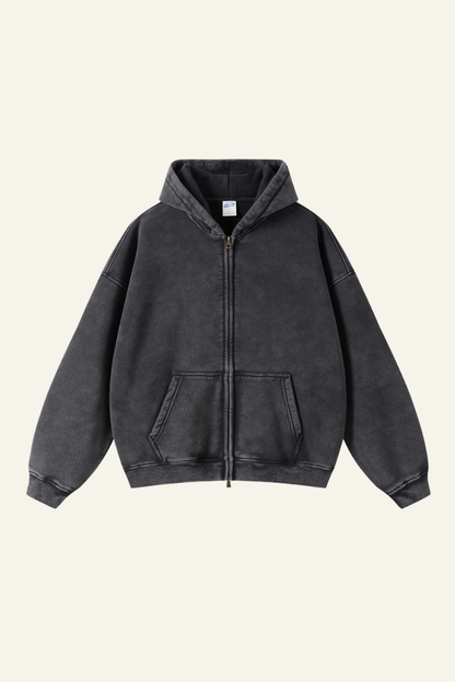 Women's Streetwear Wax-Dyed Vintage Solid Hooded Jacket