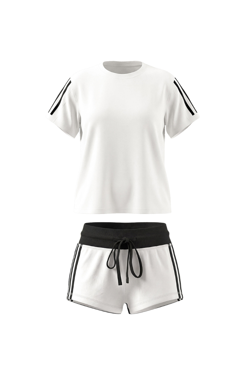 Unisex Summer Side Stripe Cropped T Shirt Shorts Set