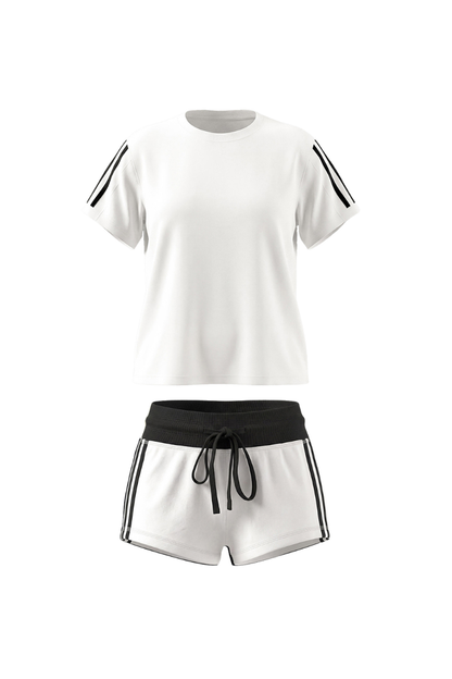Unisex Summer Side Stripe Cropped T Shirt Shorts Set