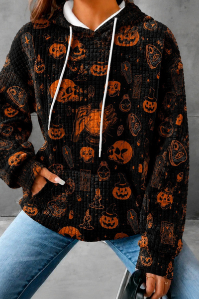 Unisex Fall Clothing Halloween Waffle Knit Graphic Hoodie
