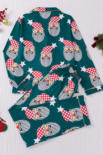 Women's Christmas Pink Striped Open Collar Pajama Set