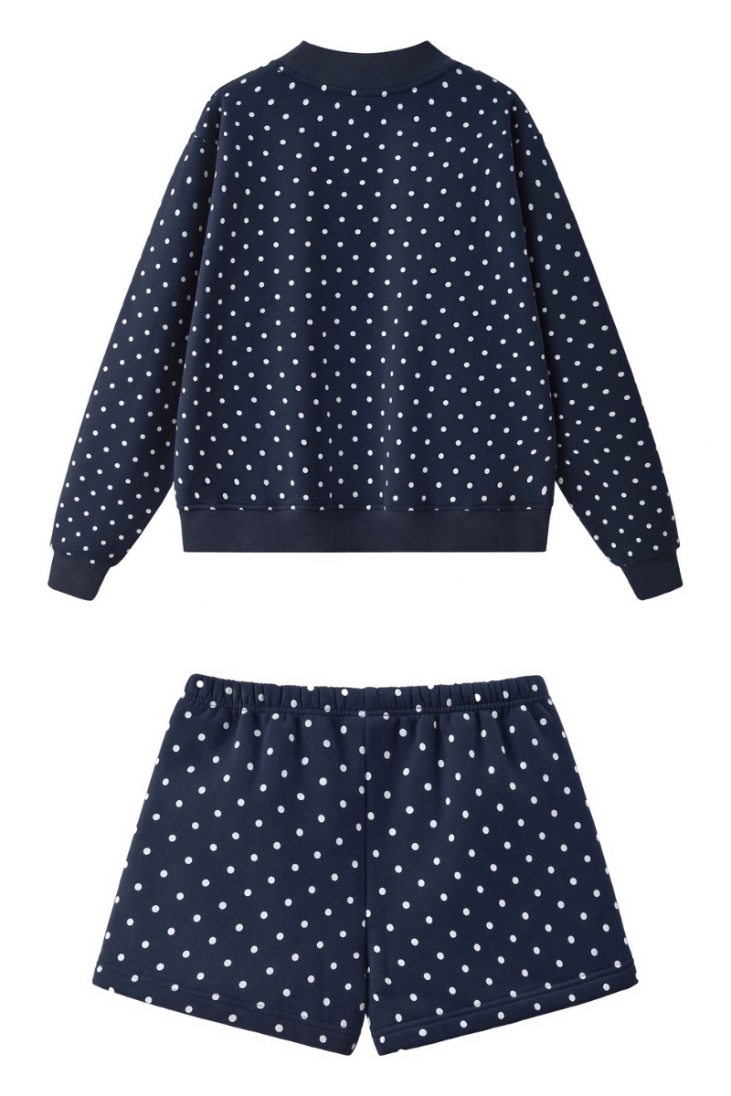 Women All Season Cozy Polka Dot Relaxed 2-Piece Shorts Set