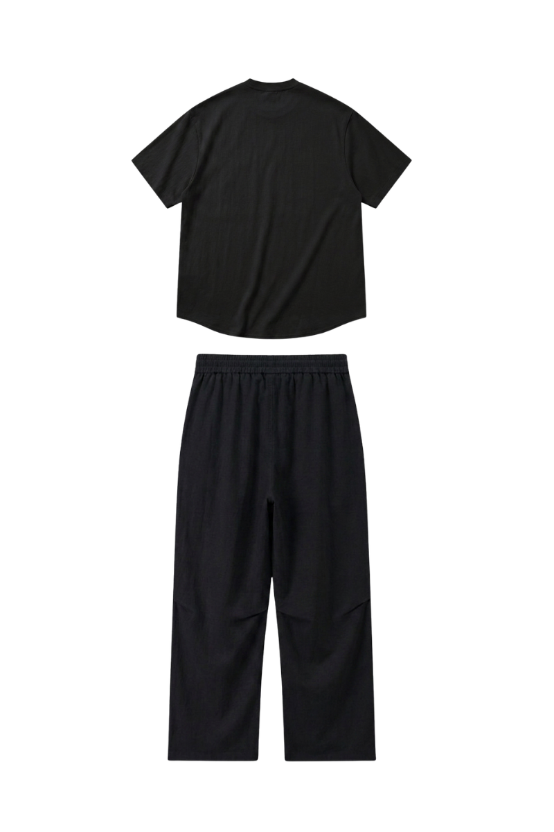 Unisex Summer Linen-Blend Crewneck Tee Wide-Leg Pants Set