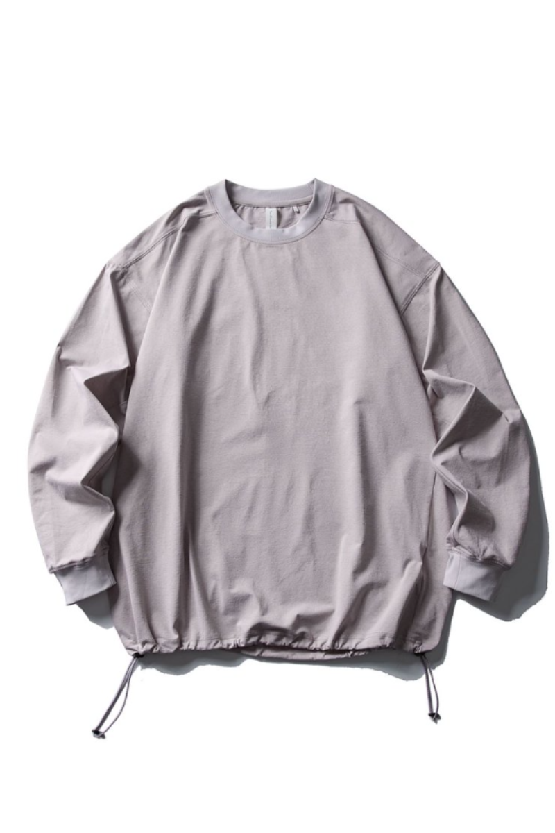 Women's Spring Drawstring-Hem Relaxed Long-Sleeve T-Shirt