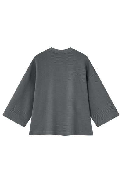 Unisex Spring Waffle Knit Drop Shoulder 3/4 Sleeve Top