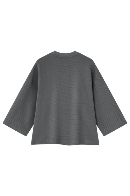 Unisex Spring Waffle Knit Drop Shoulder 3/4 Sleeve Top