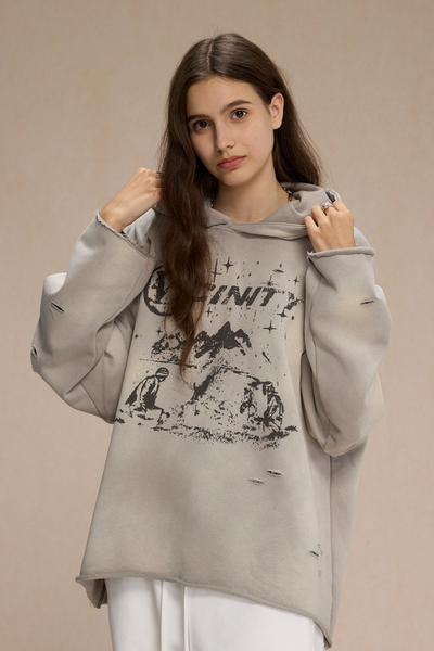 Women's Streetwear Distressed Frayed-Edged Vintage Hoodie