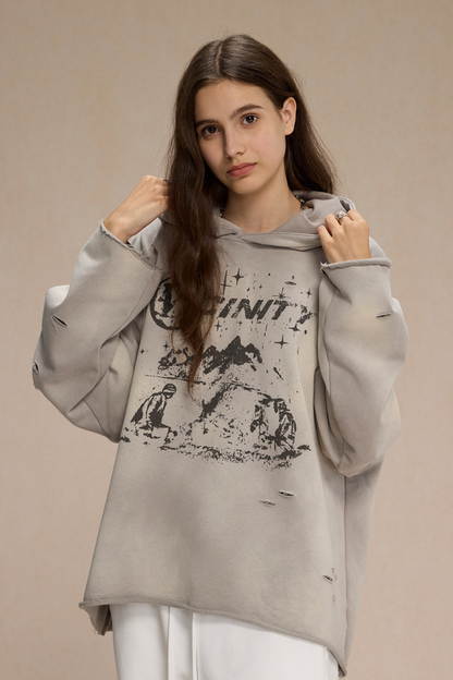 Women's Streetwear Distressed Frayed-Edged Vintage Hoodie