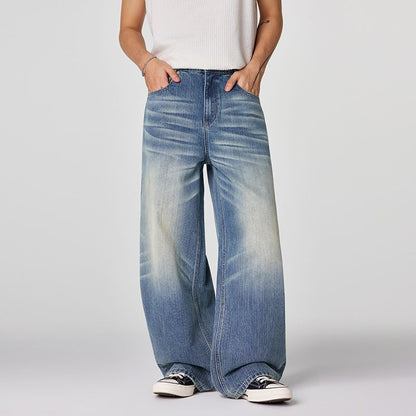 Men's Spring Gradient Blue Cat Whisker Balloon Denim Jeans