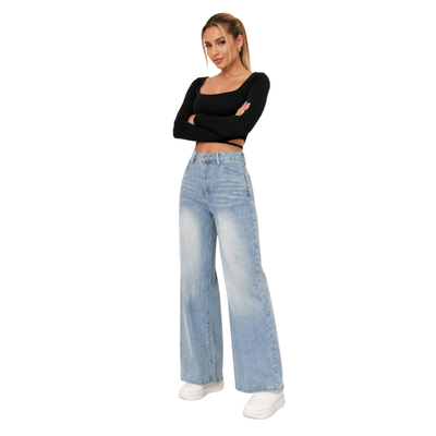 Women's Light Wash Baggy High Waist Wide Leg Jeans