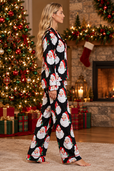 Women's Christmas Print Open Cardigan Pajama Loungewear Set