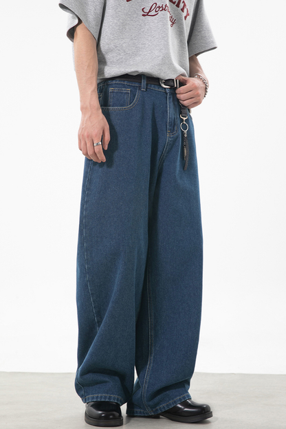Men's Spring Retro Back Pocket Contrast Stitch Loose Jeans