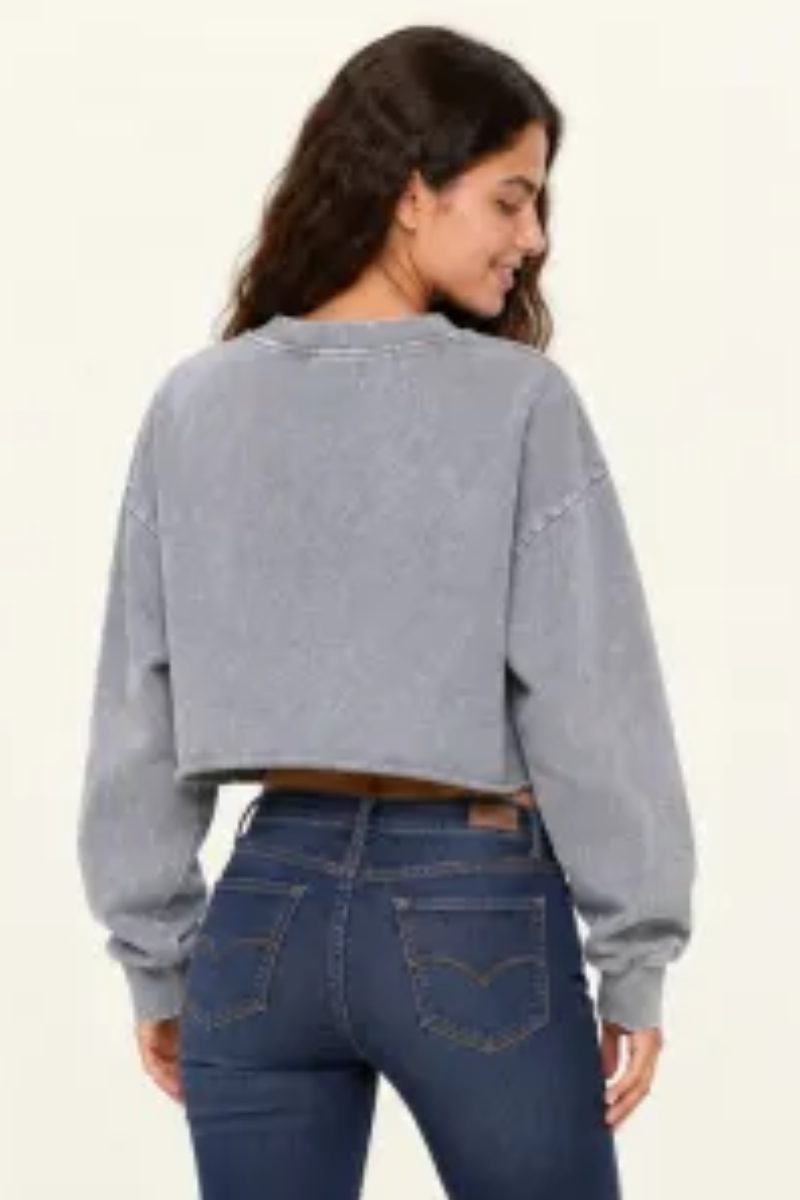 Women's Fall Snow-Wash Vintage Cropped Crewneck Sweatshirt