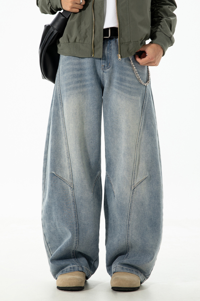 Men's Fall Curved Washed Structural Retro Straight Jeans