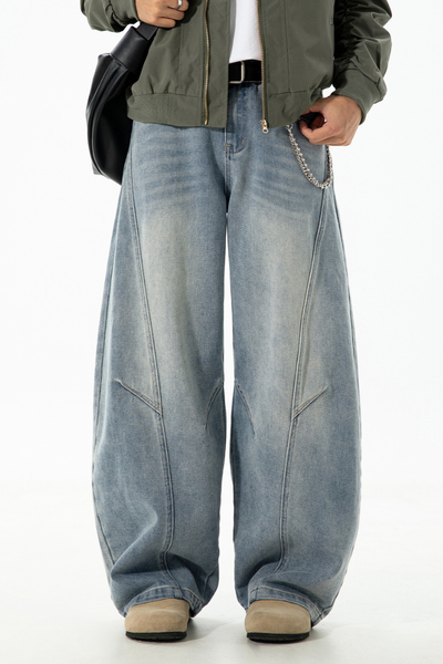 Men's Fall Curved Washed Structural Retro Straight Jeans