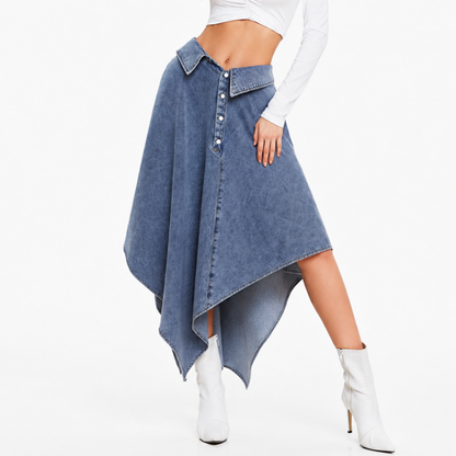 Women's High Waist Button Front Denim Skirt