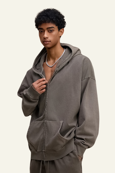 Men's Heavyweight Vintage Washed Cotton Hooded Jacket