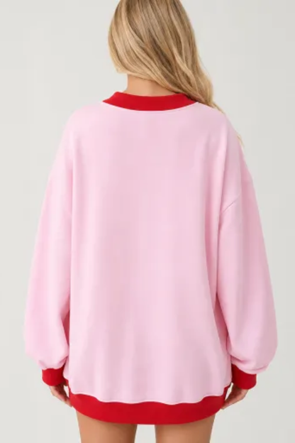 Women Spring Color Block Oversized Crew Neck Sweatshirt