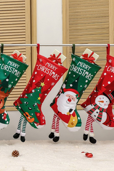 Christmas Santa Snowman Socks Fireplace Hanging Decor