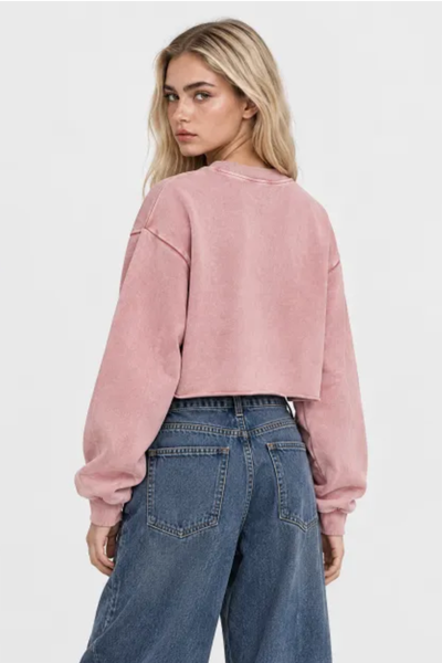 Women Fall Clothing Heavy Snow Washed Cropped Sweatshirt