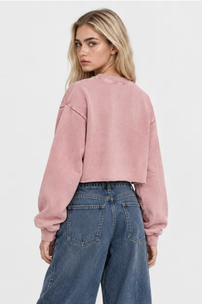 Women Fall Clothing Heavy Snow Washed Cropped Sweatshirt
