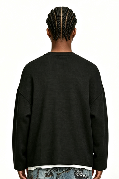 Men's Fall Raw-Edge Cropped Oversized Long-Sleeve T-Shirt