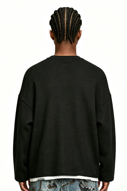 Men's Fall Raw-Edge Cropped Oversized Long-Sleeve T-Shirt
