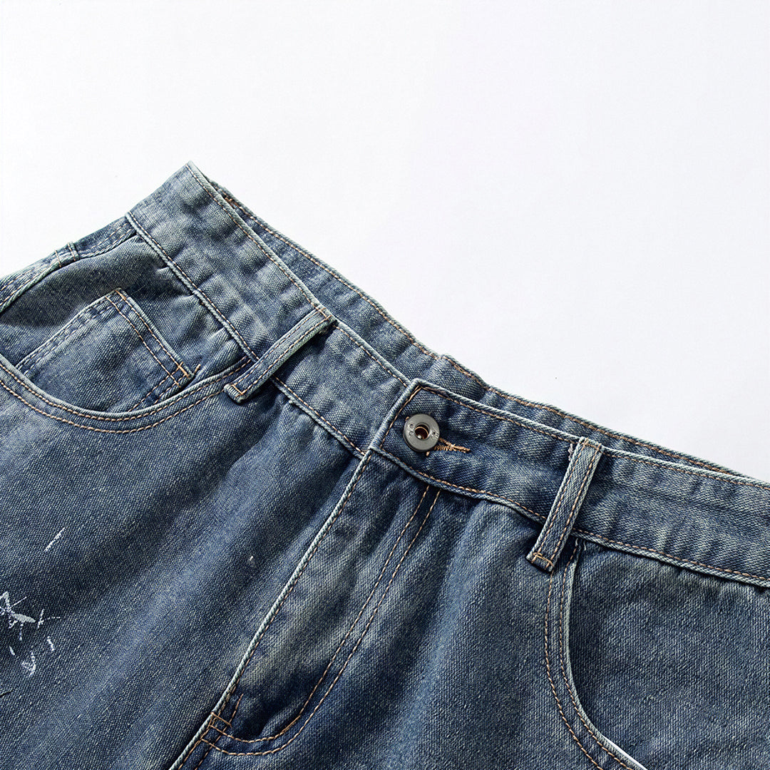 Men's Summer Graffiti Ripped Washed Baggy Denim Shorts